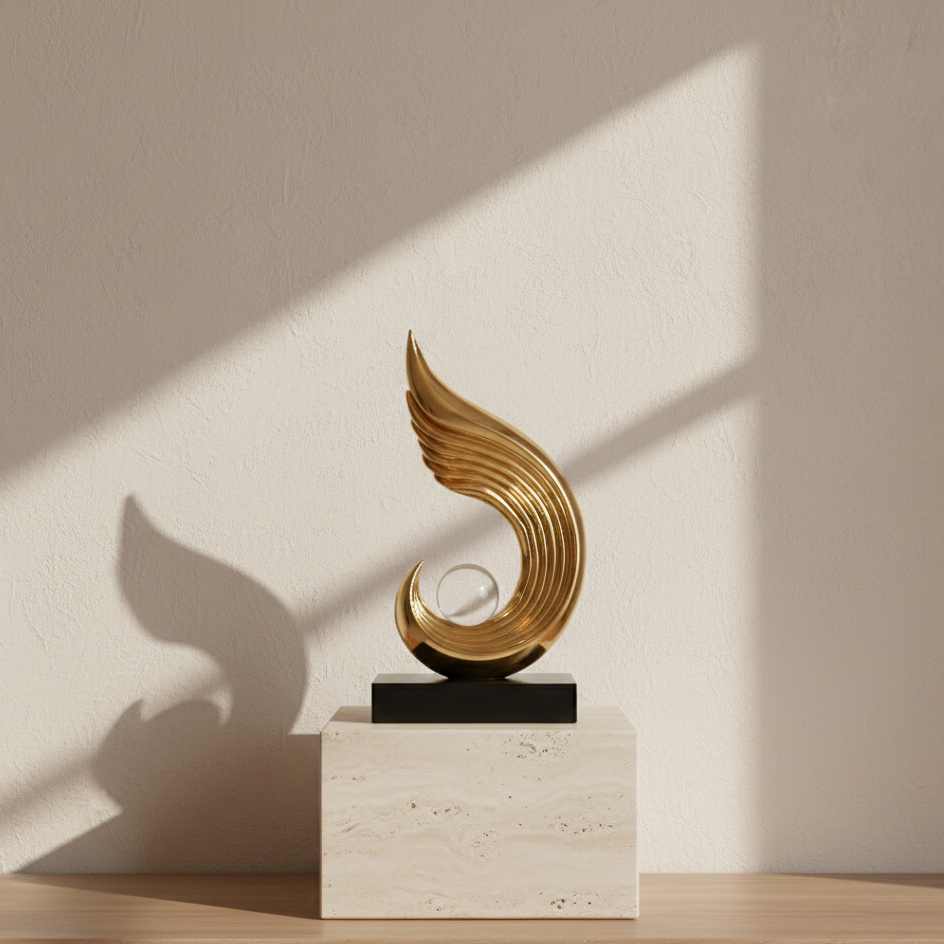 Minimalist Abstract Gold Curve Luxury Statue