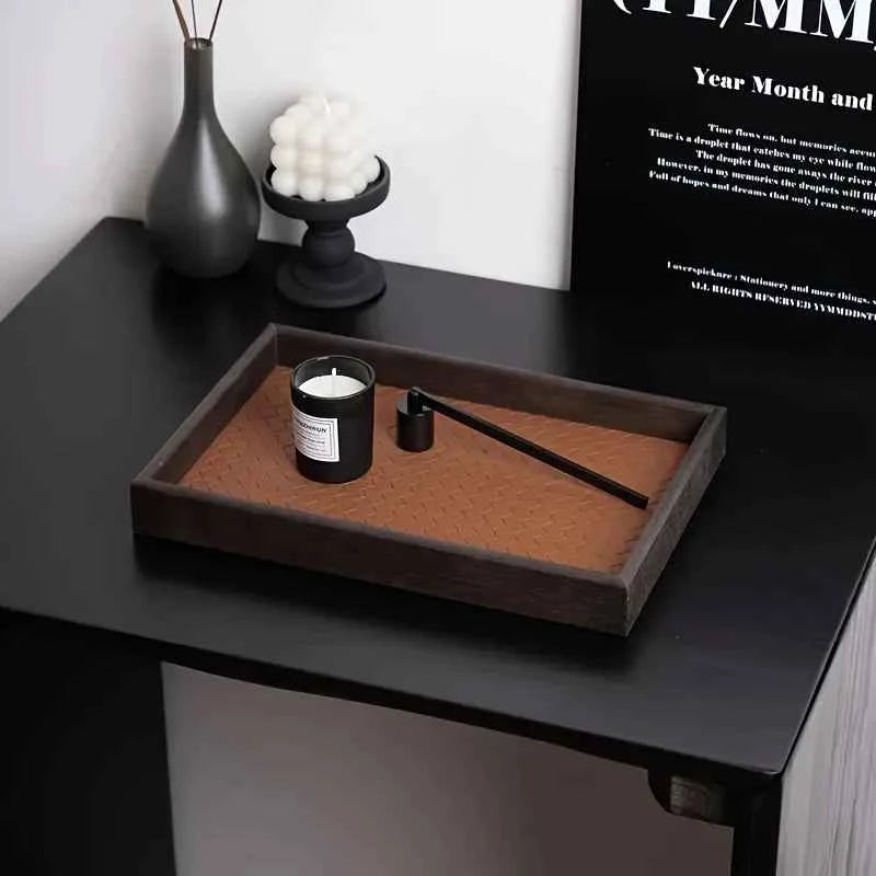 1pc Woven Texture Faux Leather Storage Tray,Watch Jewelry Organizer, Decorative Home Display Tray, Cosmetic Holder, Storage Tray