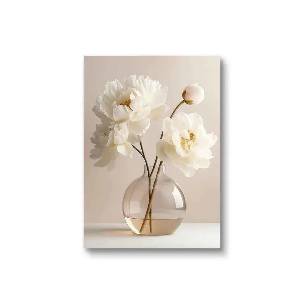 1PC/3PCS Frameless Nordic Beige Peony Flowers Canvas Painting Modern Floral Botanical Posters Aesthetic Wall Art Home Decoration