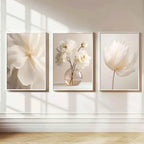 1PC/3PCS Frameless Nordic Beige Peony Flowers Canvas Painting Modern Floral Botanical Posters Aesthetic Wall Art Home Decoration
