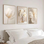 1PC/3PCS Frameless Nordic Beige Peony Flowers Canvas Painting Modern Floral Botanical Posters Aesthetic Wall Art Home Decoration