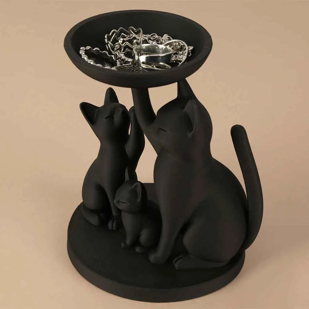 Cross-Border Dark Black Cat Family-Shaped Storage Tray For Retro Cute-Style Desktop Storage Scenario