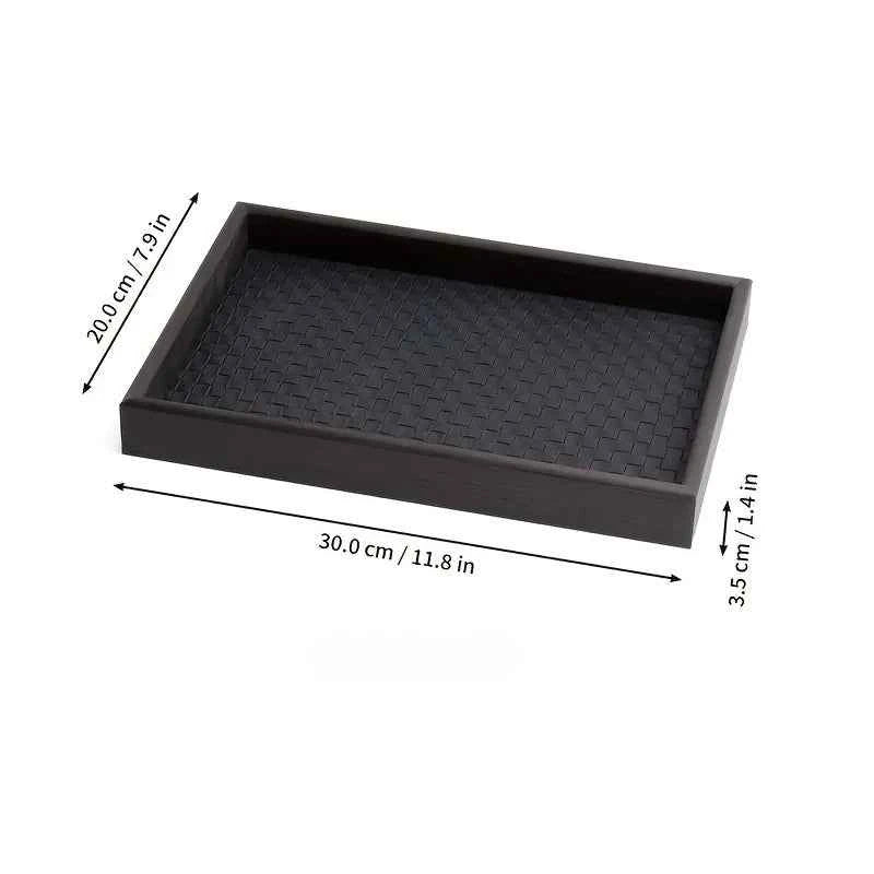 1pc Woven Texture Faux Leather Storage Tray,Watch Jewelry Organizer, Decorative Home Display Tray, Cosmetic Holder, Storage Tray
