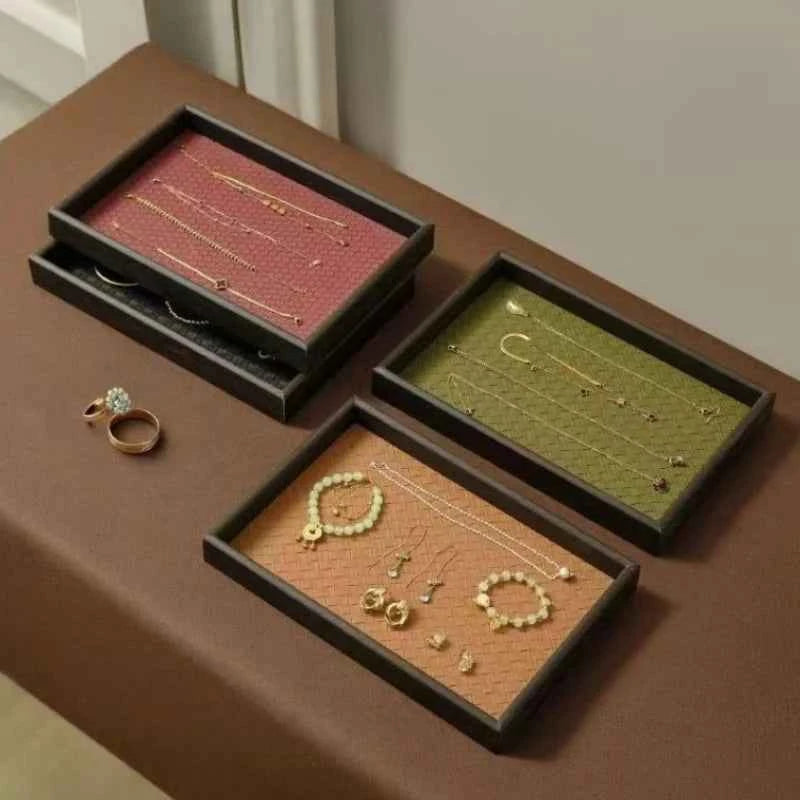 1pc Woven Texture Faux Leather Storage Tray,Watch Jewelry Organizer, Decorative Home Display Tray, Cosmetic Holder, Storage Tray