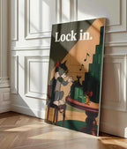 Lock In Wall Art Canvas Print – Motivational Money Poster, Inspired Funny Hustle Art, Vintage Cartoon Wall Home Office Decor