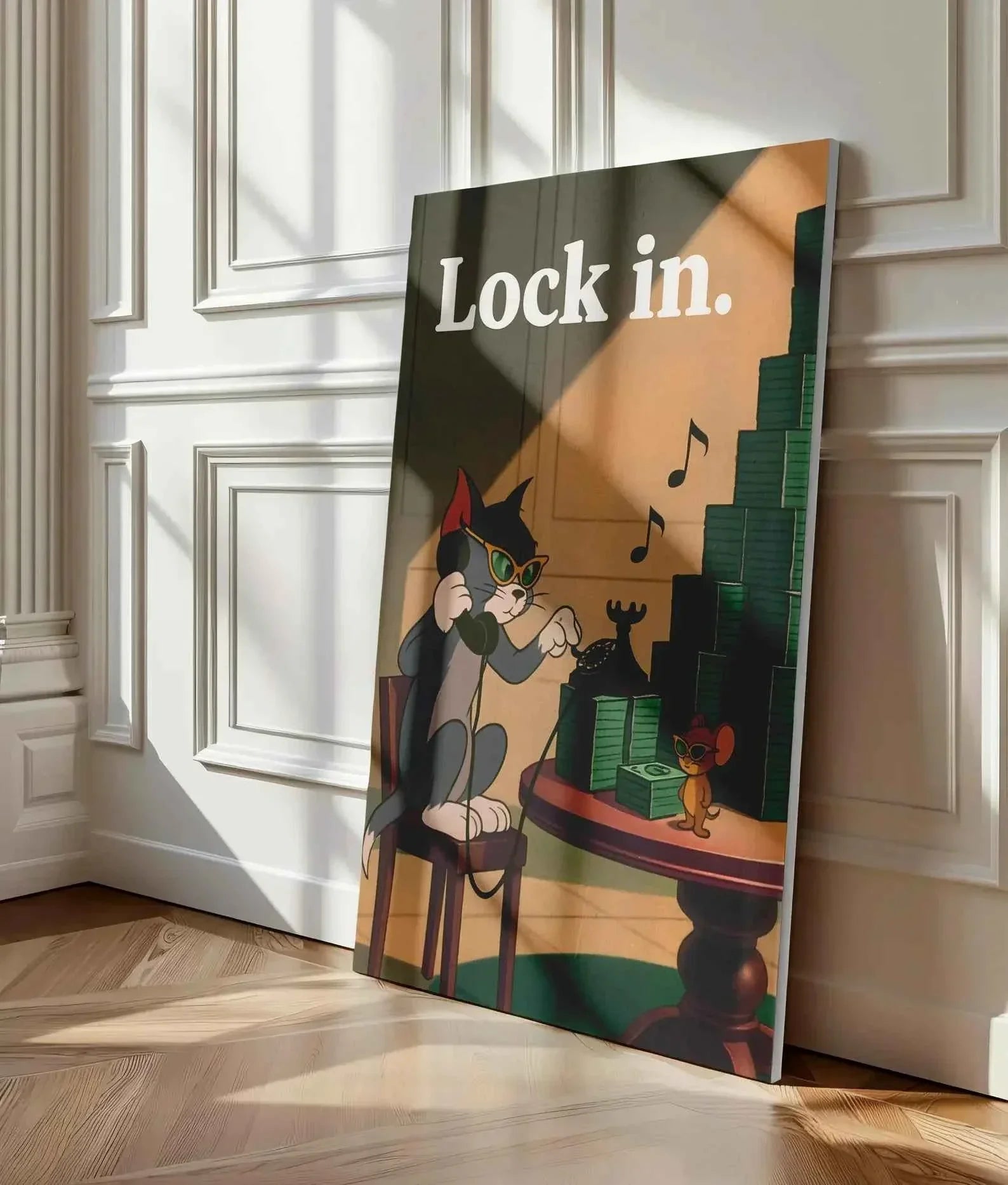 Lock In Wall Art Canvas Print – Motivational Money Poster, Inspired Funny Hustle Art, Vintage Cartoon Wall Home Office Decor