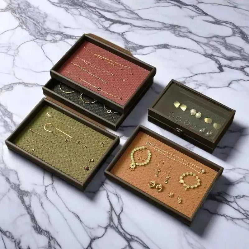 1pc Woven Texture Faux Leather Storage Tray,Watch Jewelry Organizer, Decorative Home Display Tray, Cosmetic Holder, Storage Tray