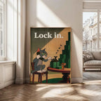 Lock In Wall Art Canvas Print – Motivational Money Poster, Inspired Funny Hustle Art, Vintage Cartoon Wall Home Office Decor