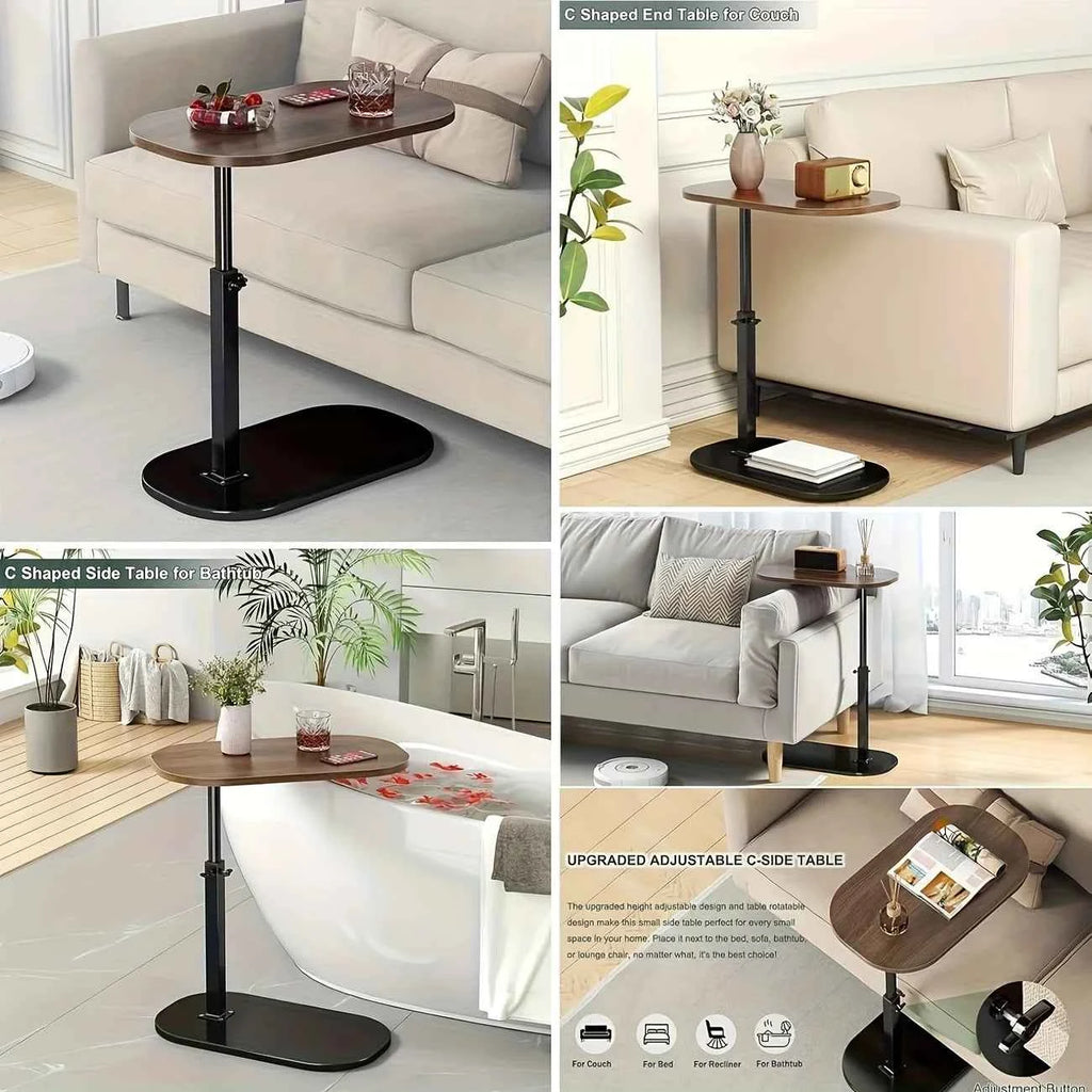 Adjustable height table - with wooden tabletop, portable sofa side table, suitable for coffee, office, and indoor/outdoor use