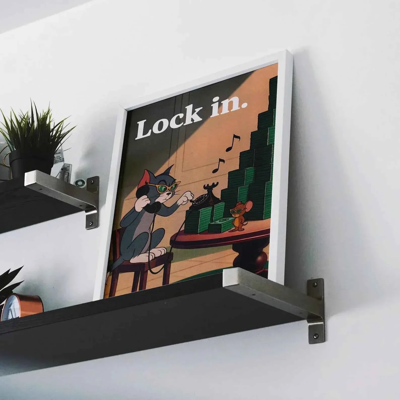 Lock In Wall Art Canvas Print – Motivational Money Poster, Inspired Funny Hustle Art, Vintage Cartoon Wall Home Office Decor