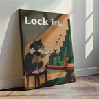 Lock In Wall Art Canvas Print – Motivational Money Poster, Inspired Funny Hustle Art, Vintage Cartoon Wall Home Office Decor
