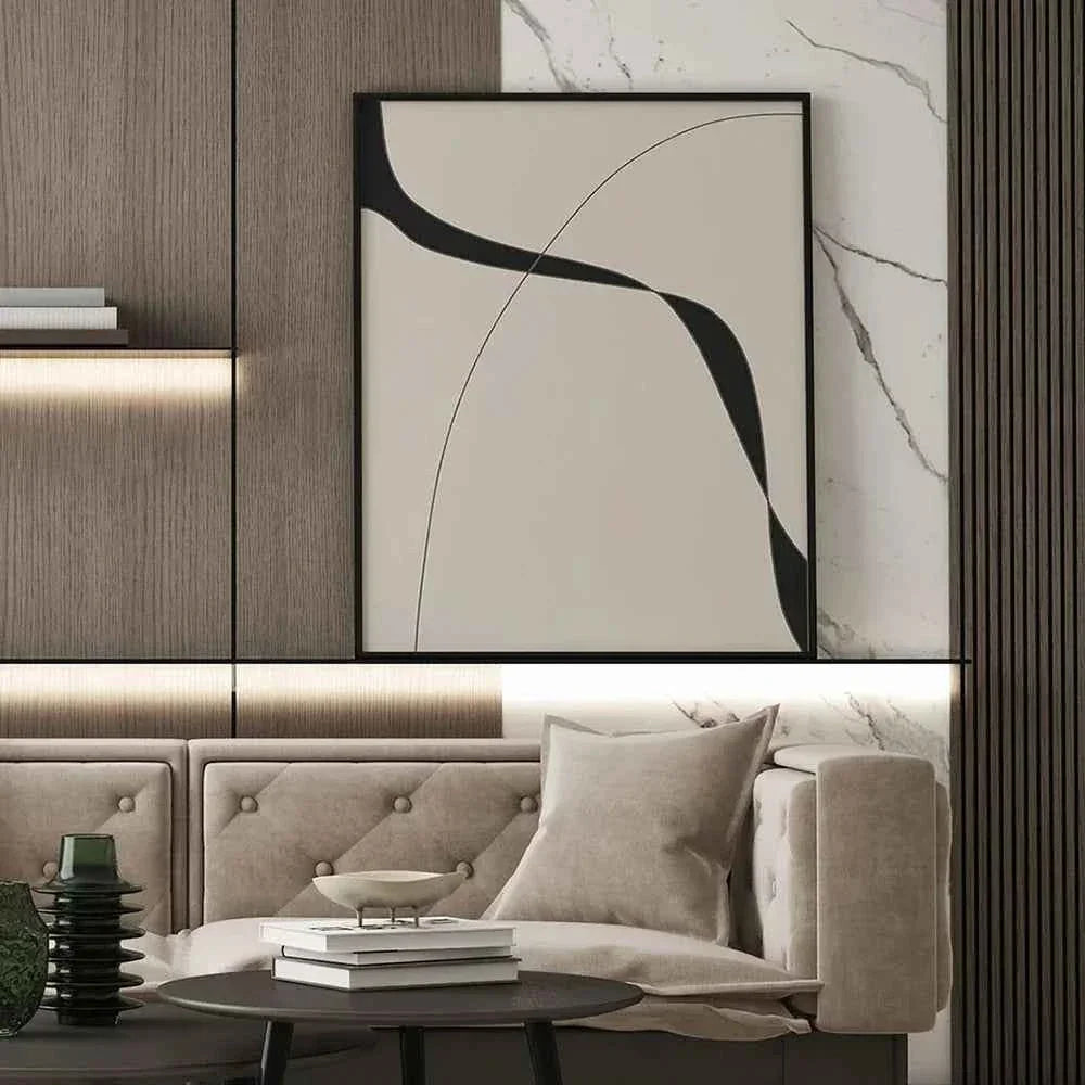 Abstract Minimal Art Print Line Drawing Poster Beige And Black Canvas Painting Modern Wall Picture Living Room Decoration