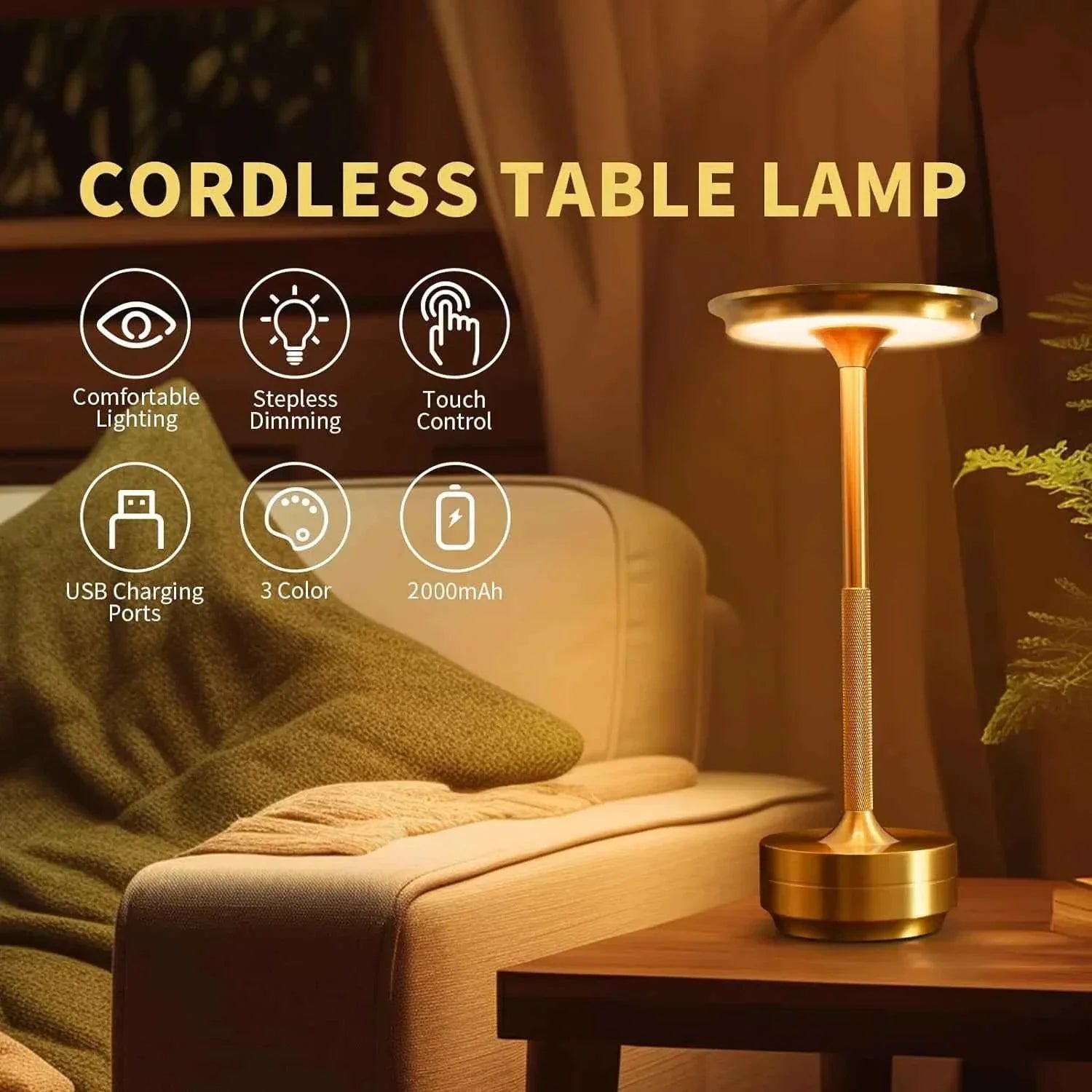 Rechargeable Table Lamp LED Touch Sensor Desktop Night Light Wireless Reading Lamp for Restaurant Hotel Bar Bedroom Decor Light