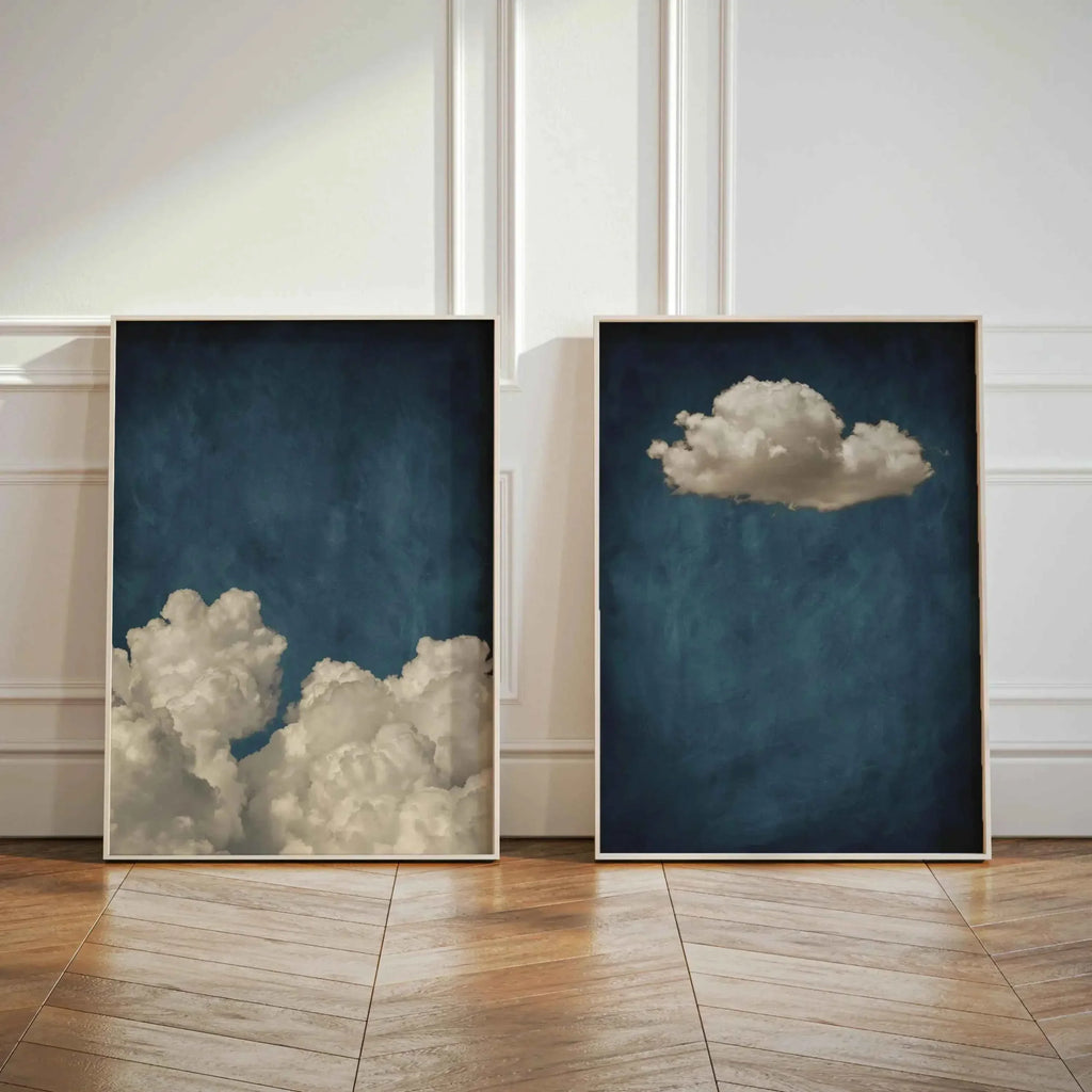 Abstract Blue Cloud Wall Art Poster Minimalist Sky Maximum Compromise Canvas Printmaking for Modern Living Room Home Decor Gifts